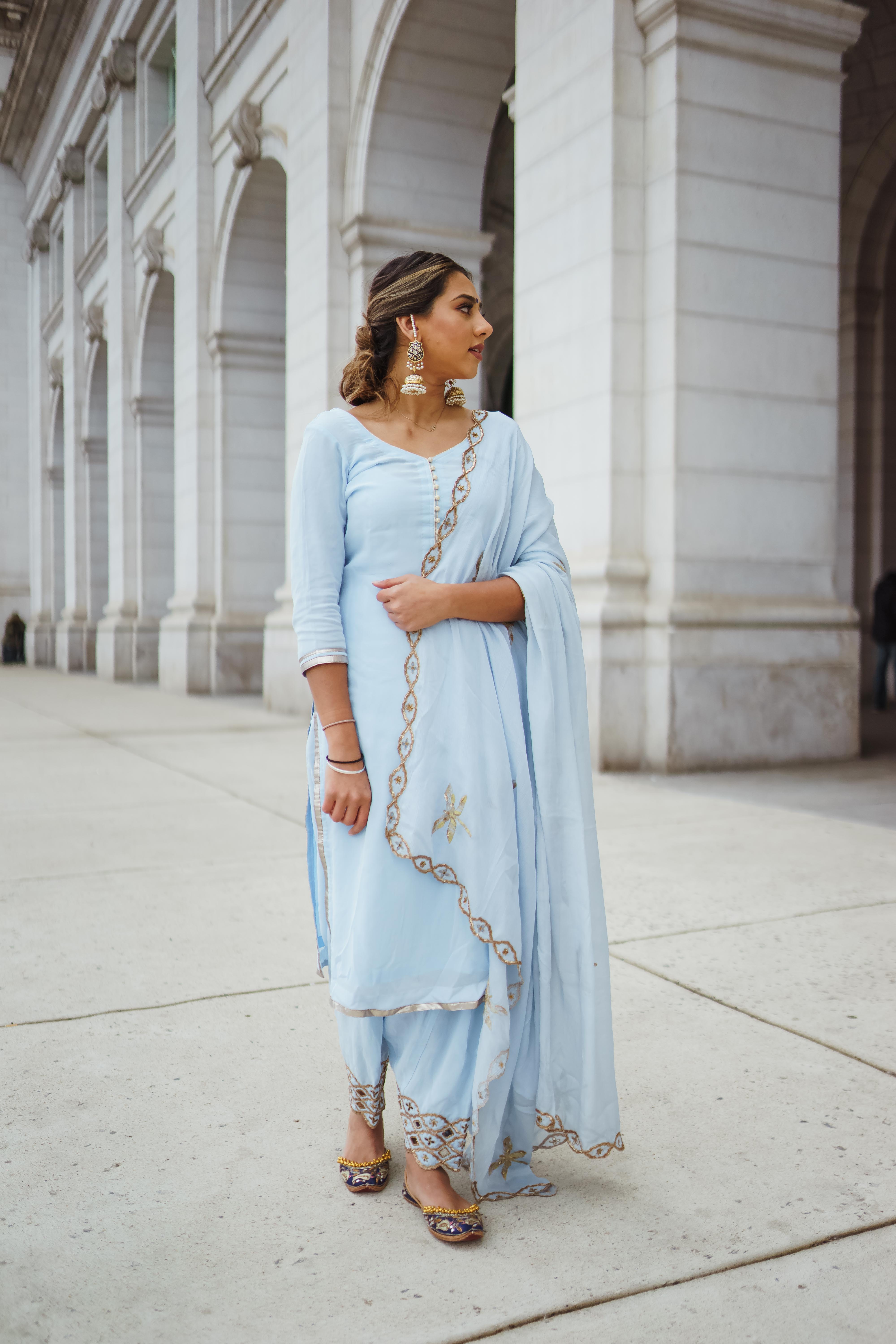Fine Gota Worked Pastel Blue Salwar Suit - Rana's by Kshitija