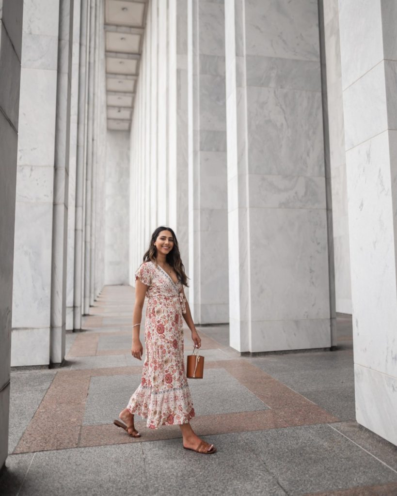 Amazon Free People Inspired Cotton Dress | Summer outfits 2020 | Belted Flowy Boho Dress | Top American Punjabi Blogger, The Pink Patola, wearing an Amazon Favorite Find of a Boho Beach Flowy dress by PrettyGarden | Amazon Favorites | Library of congress | Washington DC | DC bloggers | Virginia Blogger 